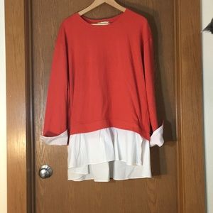 Anthropologie Eri + Ali layered poplin sweater.